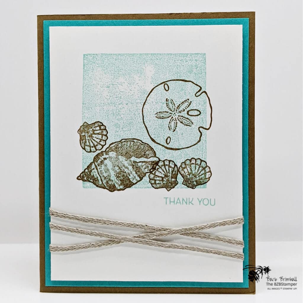 Make A Quick Background Using an Acrylic Block 1 brown and blue handmade seashell card