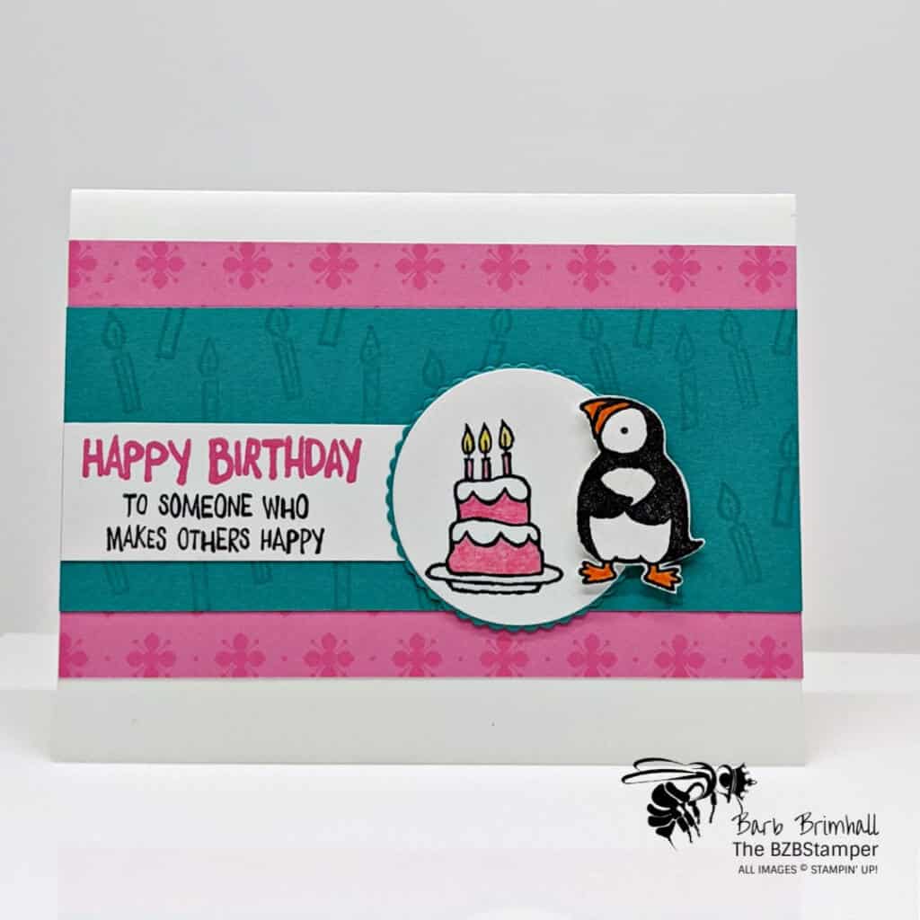Party Puffins Stamp Set by Stampin' Up! 1 Pink Puffin handmade card