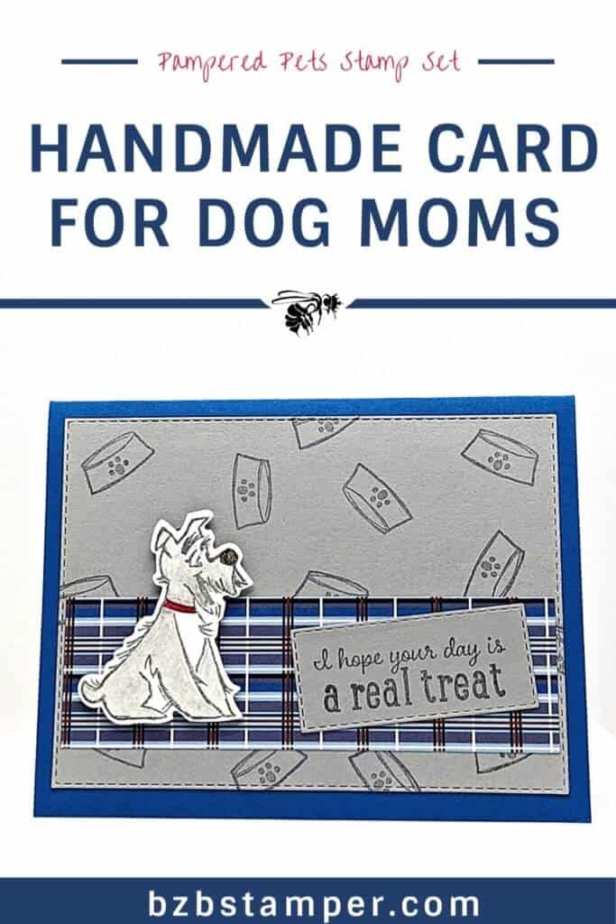 Fun Handmade Card for Dog Moms 18 blue plaid handmade card with dog and dog dish