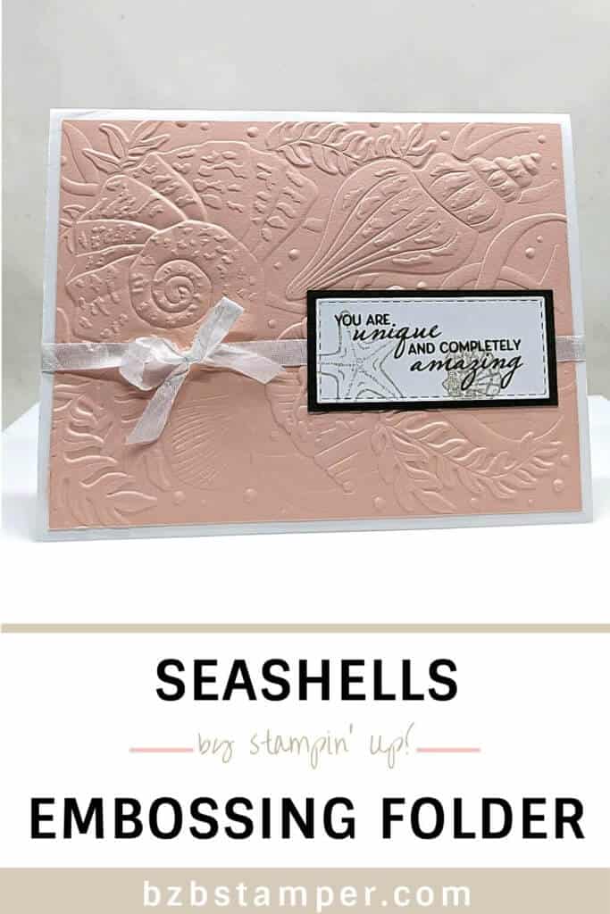 The Seashells Embossing Folder by Stampin' Up! 19 Pink handmade card with seashells