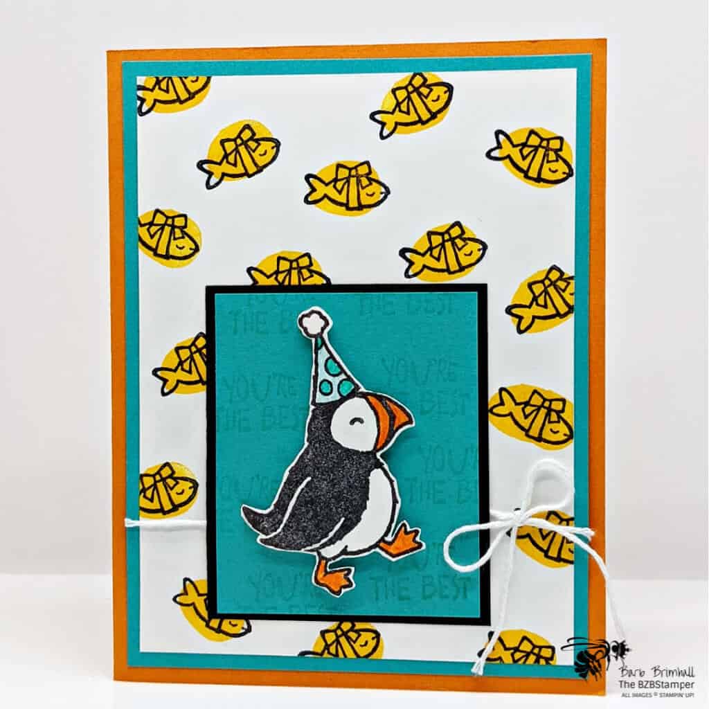 Fun Card Sketch using the Party Puffins 1 Handmade birthday card featuring puffins and fish