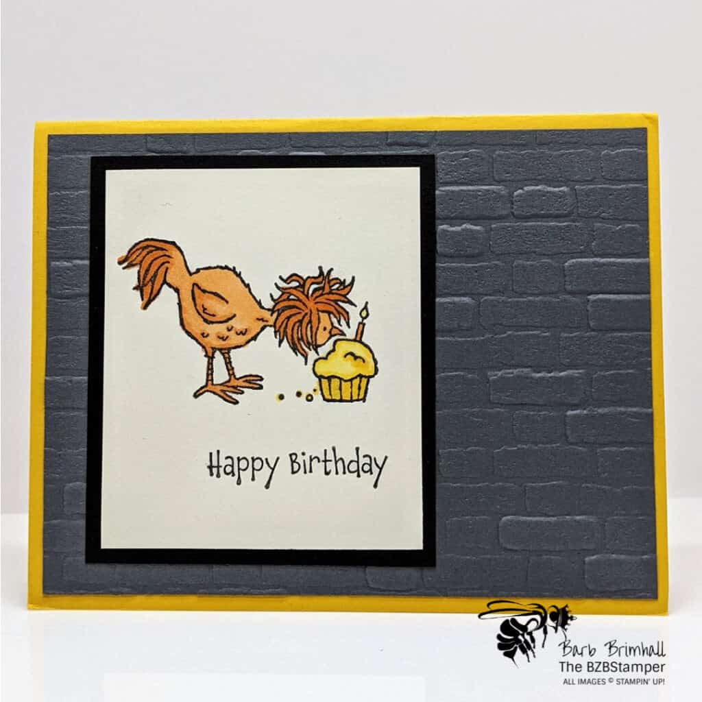 handmade birthday card with a brick background