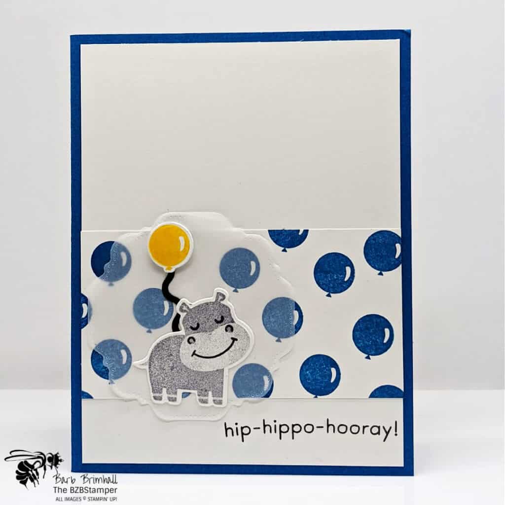 Hippo Hooray Handmade Birthday Card 1 Handmade Hippo Birthday Card in Blue