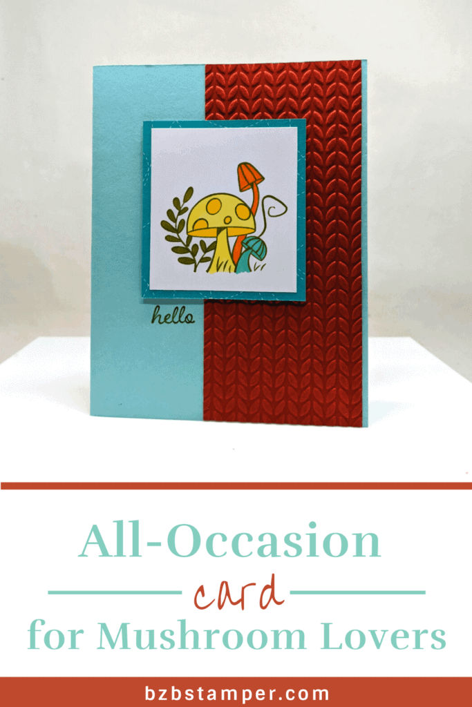 A Handmade Card with Mushrooms 22 handmade card with mushrooms in blue and rust