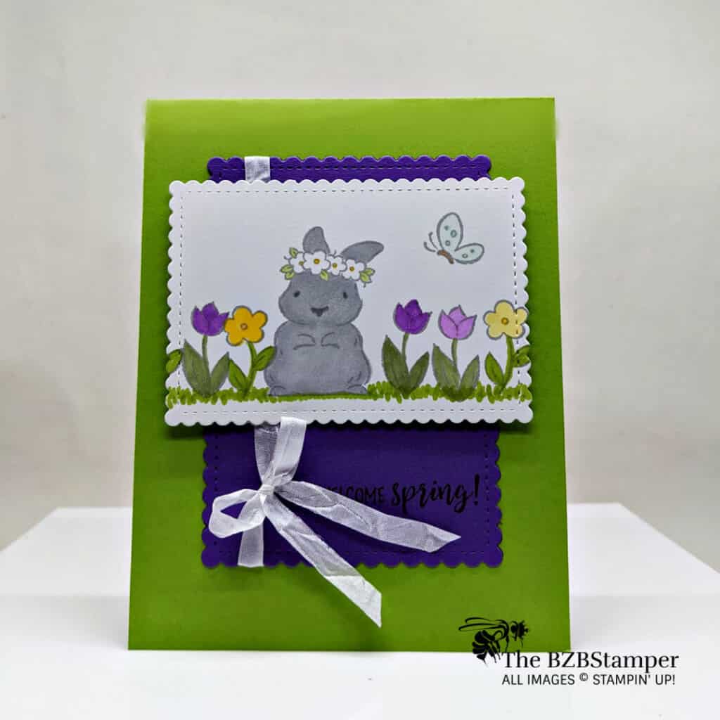 Adorable Springtime Card for Friends 1 Green and Purple Bunny Card using the Springtime Joy Stamp Set by Stampin' Up!