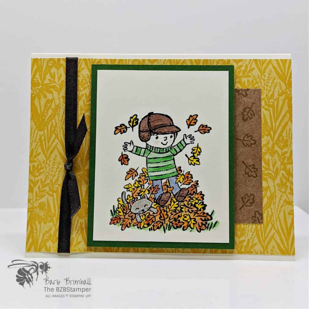Boy throwing fall leaves Seasons of Fun Stamp Set by Stampin' Up!
