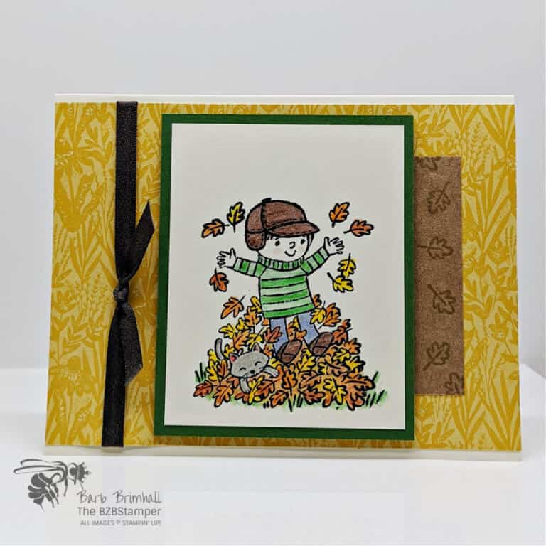 Boy throwing fall leaves Seasons of Fun Stamp Set by Stampin' Up!