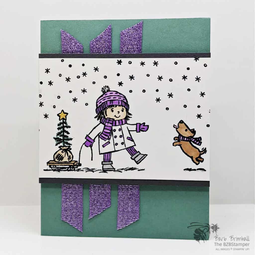 Simple Christmas Card using the Seasons of Fun Stamp Set 1 Girl and dog simple Christmas Card using Seasons of Fun Stamp Set by Stampin' Up!