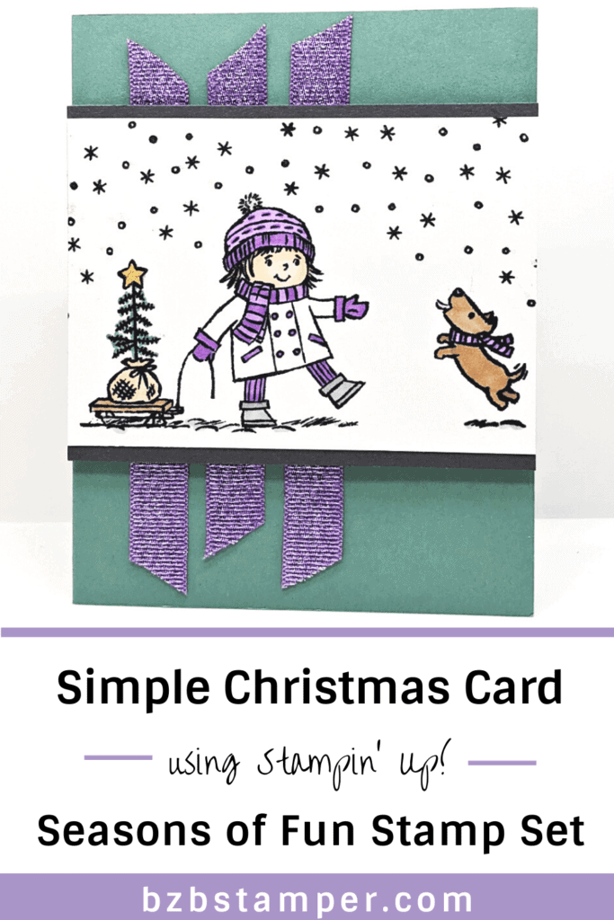 Simple Christmas Card using the Seasons of Fun Stamp Set 22 Girl and dog simple Christmas Card using Seasons of Fun Stamp Set by Stampin' Up!