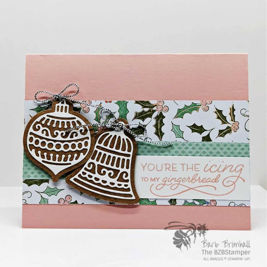 The Frosted Gingerbread Bundle by Stampin Up 1 Bell and Ornament card using the Frosted Gingerbread Bundle by Stampin' Up!