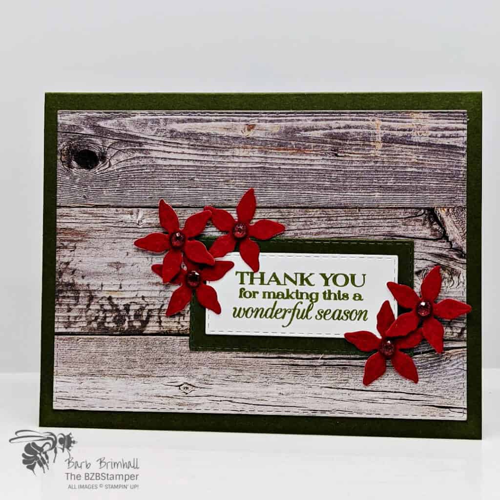 Stampin Up Poinsettia Petals Stamp Set and Dies 1 Holiday handmade Christmas Card with poinsettias