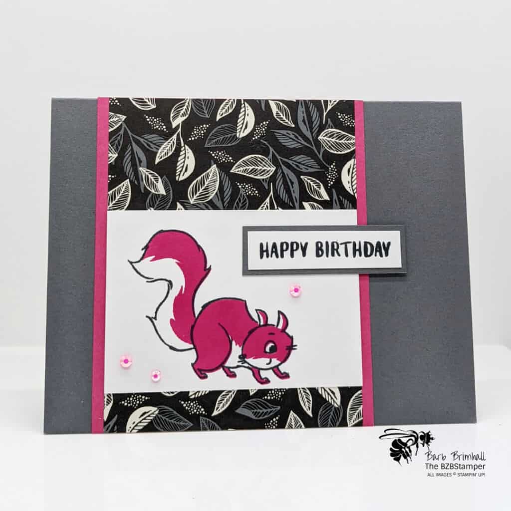 A Pink Squirrel Birthday Card? 1 Nuts About Squirels Stamp Set with a Pink Squirrel