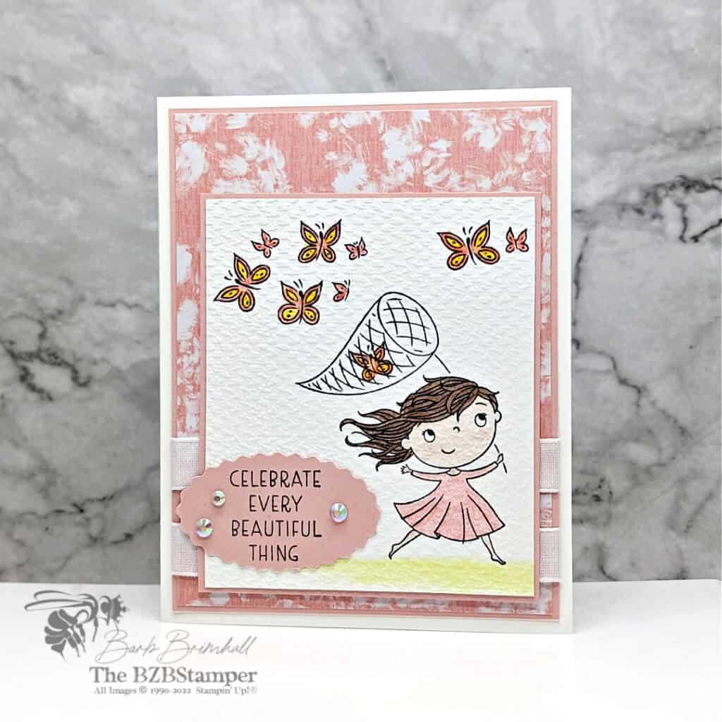 Catching Butterflies Stamp Set 1 Handmade card featuring a girl catching butterflies