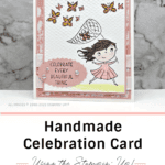 Handmade card featuring a girl catching butterflies