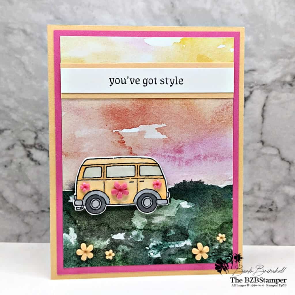 Stylish Retro Greeting Card using the Driving By Stamp Set 1 Handmade card with a retro feel featuring a VW Van