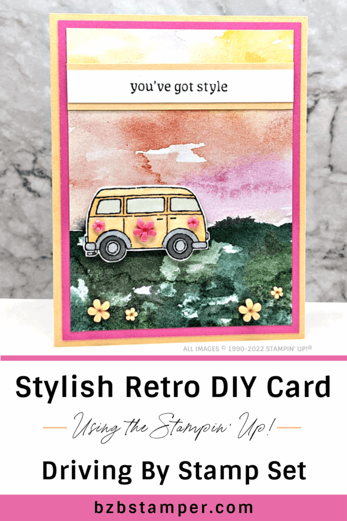 Stylish Retro Greeting Card using the Driving By Stamp Set 19 Handmade card with a retro feel featuring a VW Van