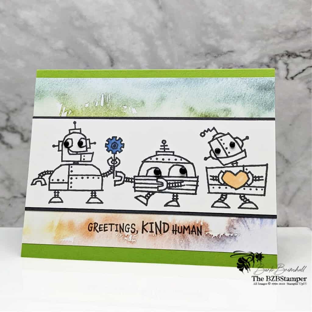 Handmade Greeting Card Featuring Robots 1 030422 stampin up nuts and bolts