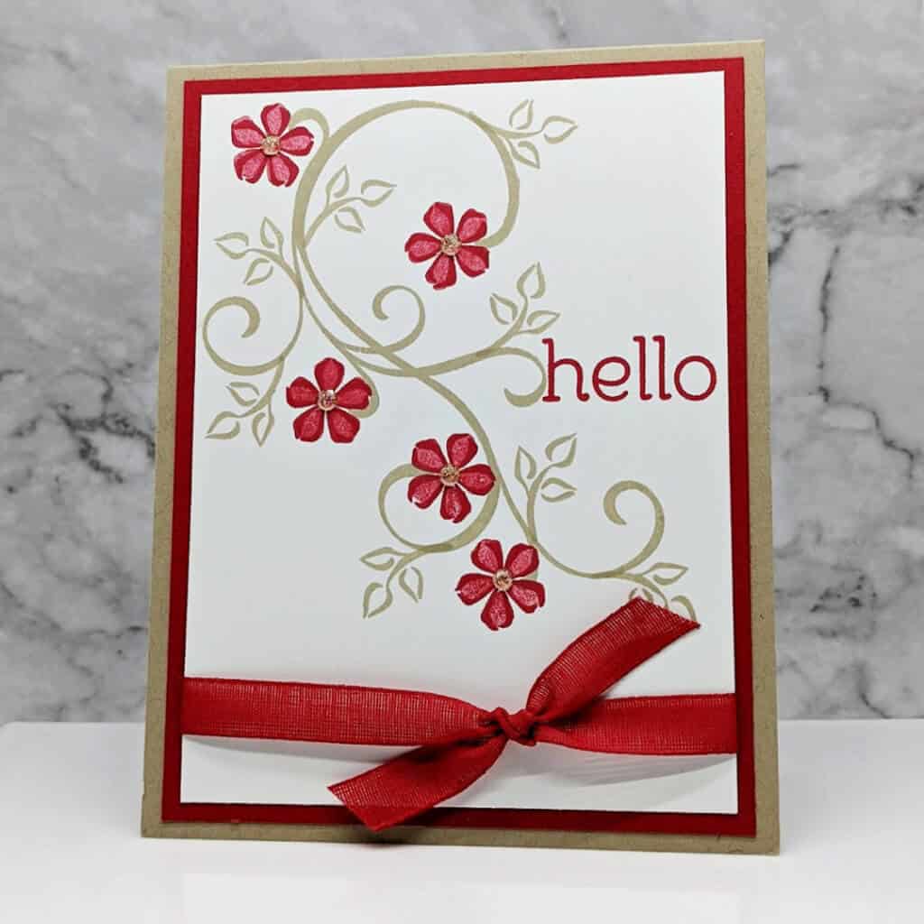 Sentimental Swirls Stamp Set by Stampin Up 1 Handmade card in Red and Brown using the Sentimental Swirls Stamp Set by Stampin Up