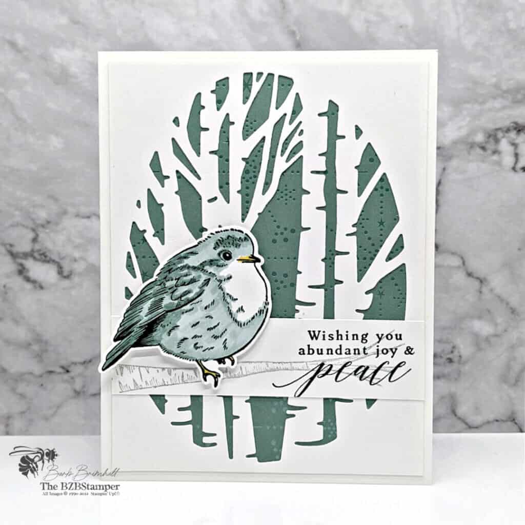 Christmas Card using the Perched In a Tree Bundle 1 Perched In A Tree stamp set by Stampin' Up! Christmas card featuring bird from
