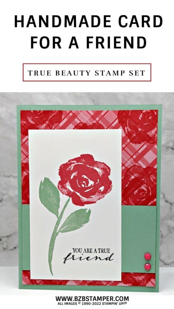 Handmade card using the True Beauty Stamp Set 13 handmade greeting card featuring red rose with you are a true friend sentiment