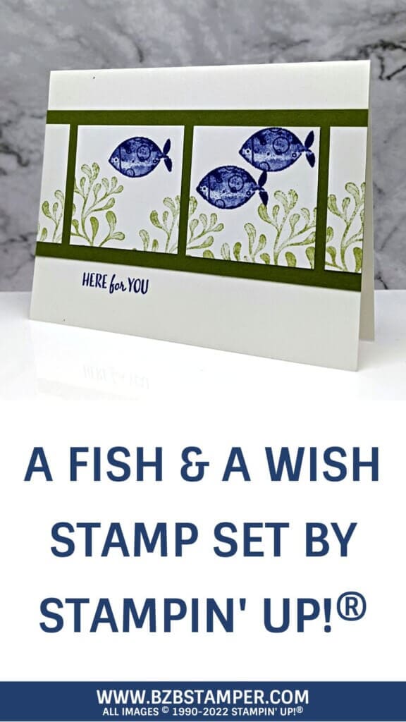 A Fish and A Wish Stamp Set 10 handmade greeting card featuring fish in navy blue and green