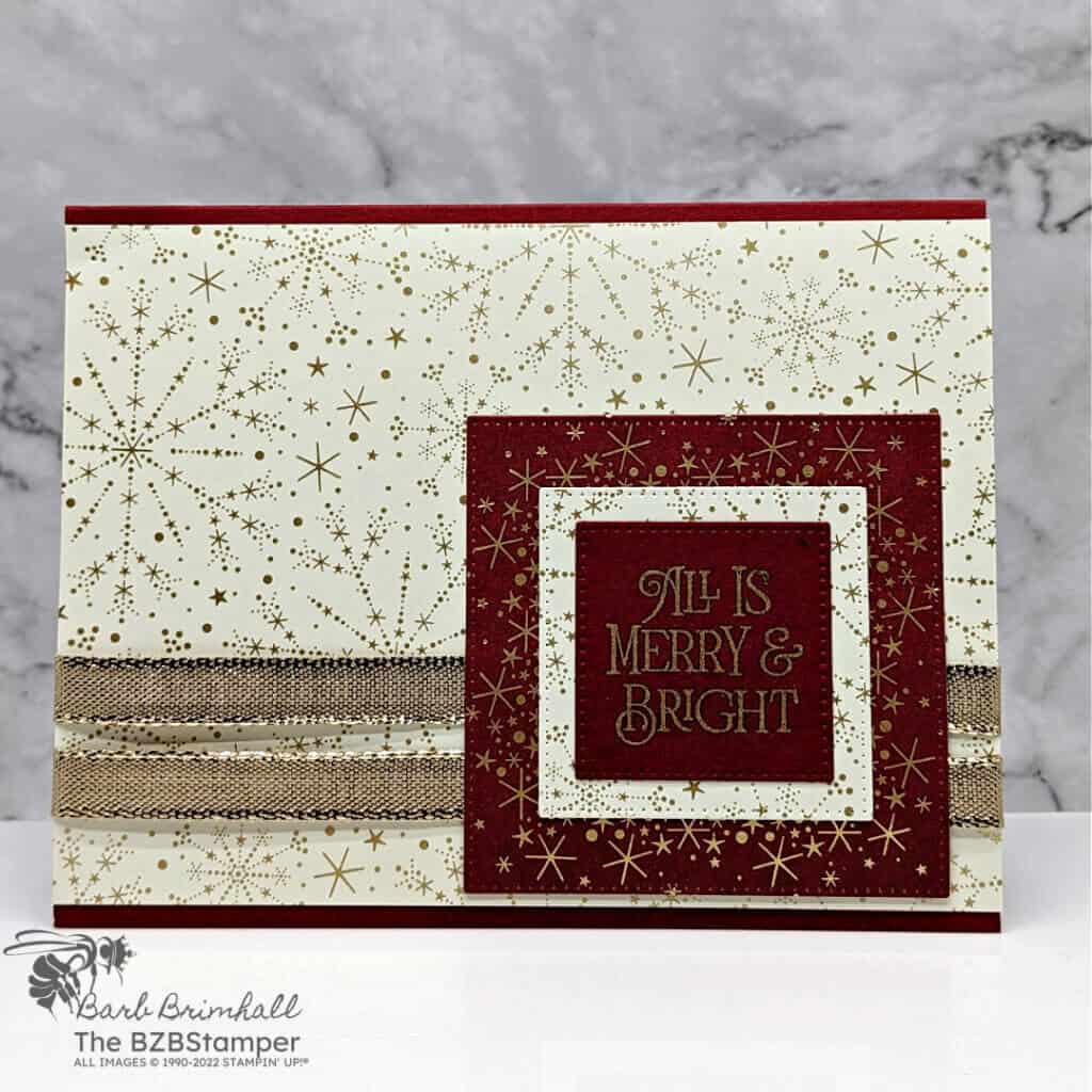 Elegant Brightest Glow Stamp Set 2 Elegant Christmas Card in Gold Foil and Burgundy