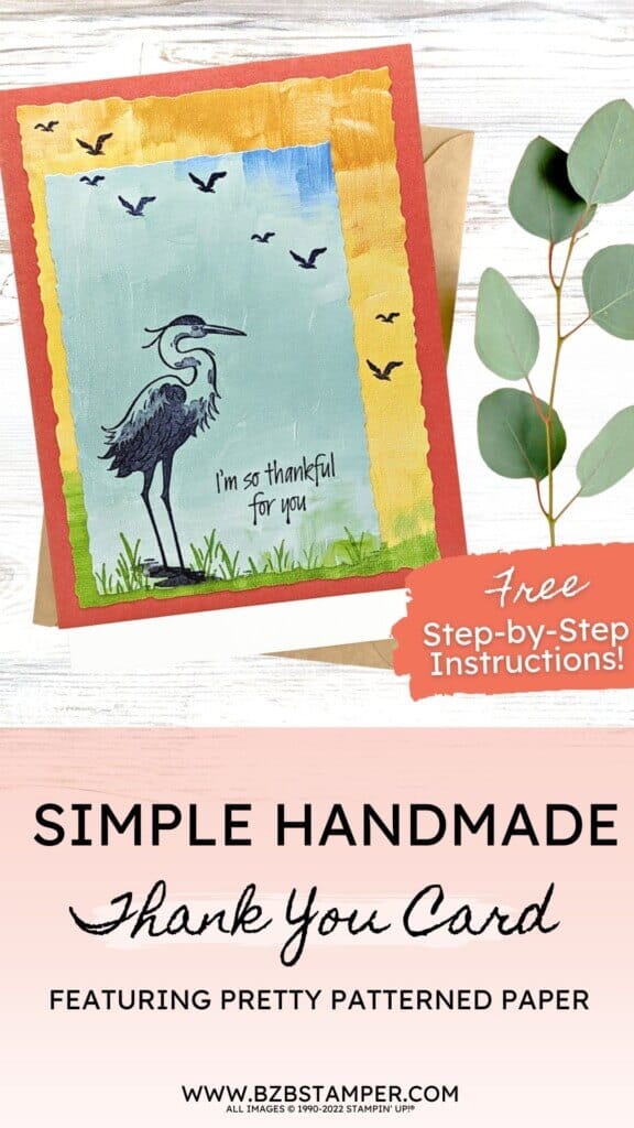 Thank You Card featuring Pretty Patterned Paper 14 111722 heron habitat stampinup p2