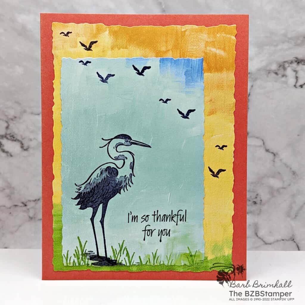 Thank You Card featuring Pretty Patterned Paper 2 111722 stampin up heron habitat2