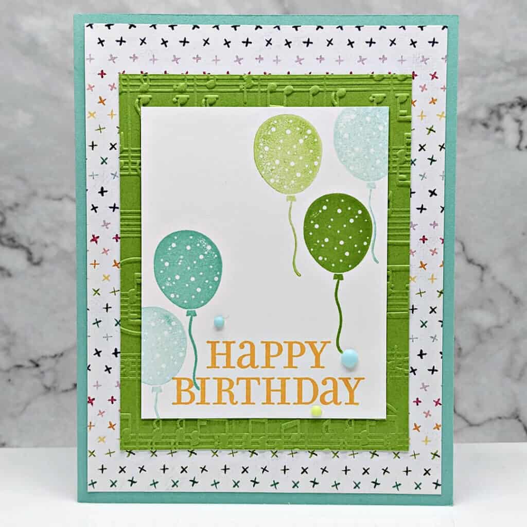 Celebrate with Tags Happy Birthday Card 3 Handmade happy birthday card with blue and green balloons, using Stampin' Up! products