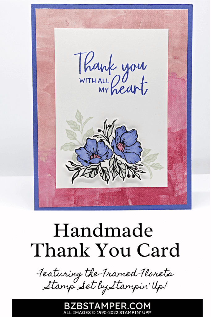 Thank You Card with the Framed Florets Stamp Set 1 Handmade Thank You card in purples and pinks. Supplies by Stampin' Up!