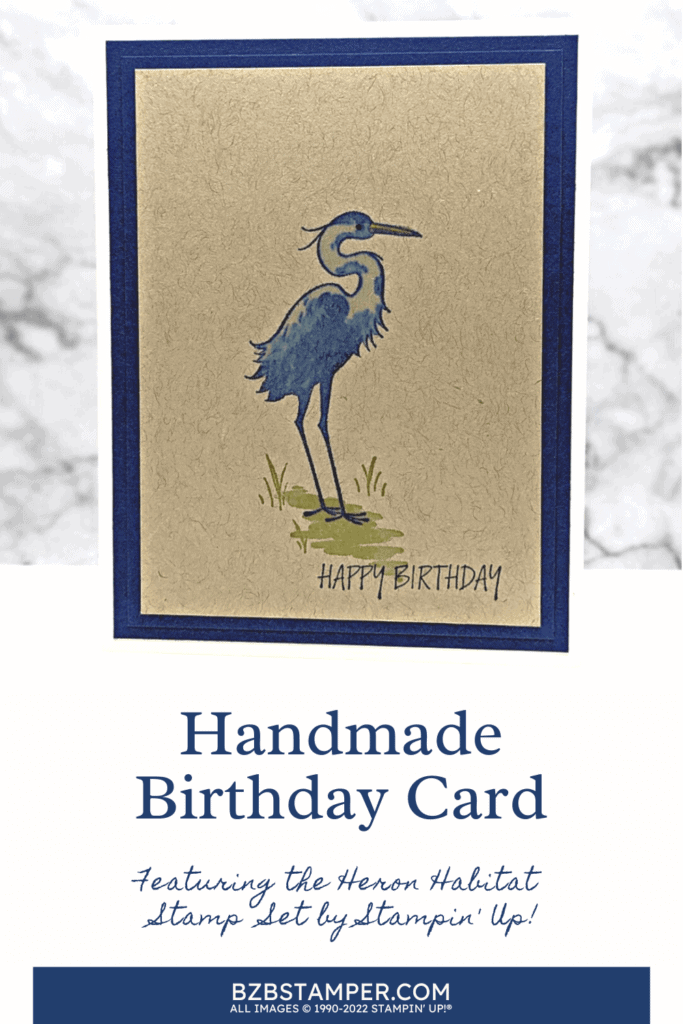 Heron Habitat Masculine Birthday Card 1 Handmade Card featuring a Heron image in navy blue.