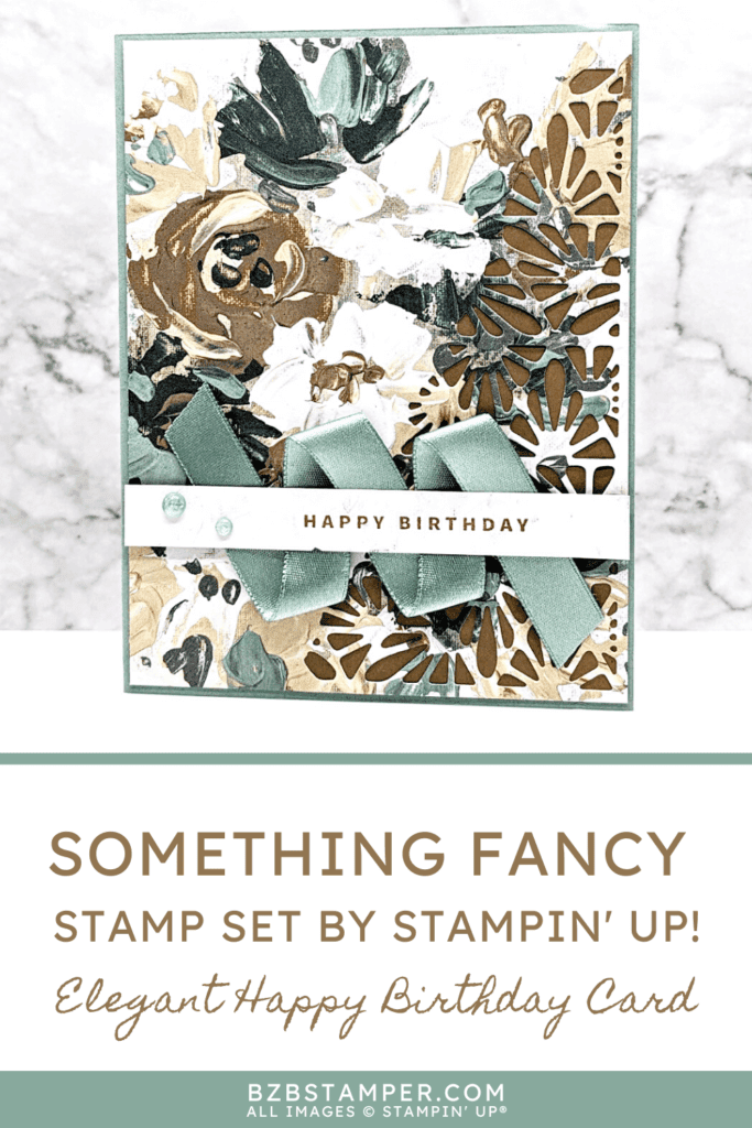 Handmade birthday card featuring paper with brown and white and green flowers