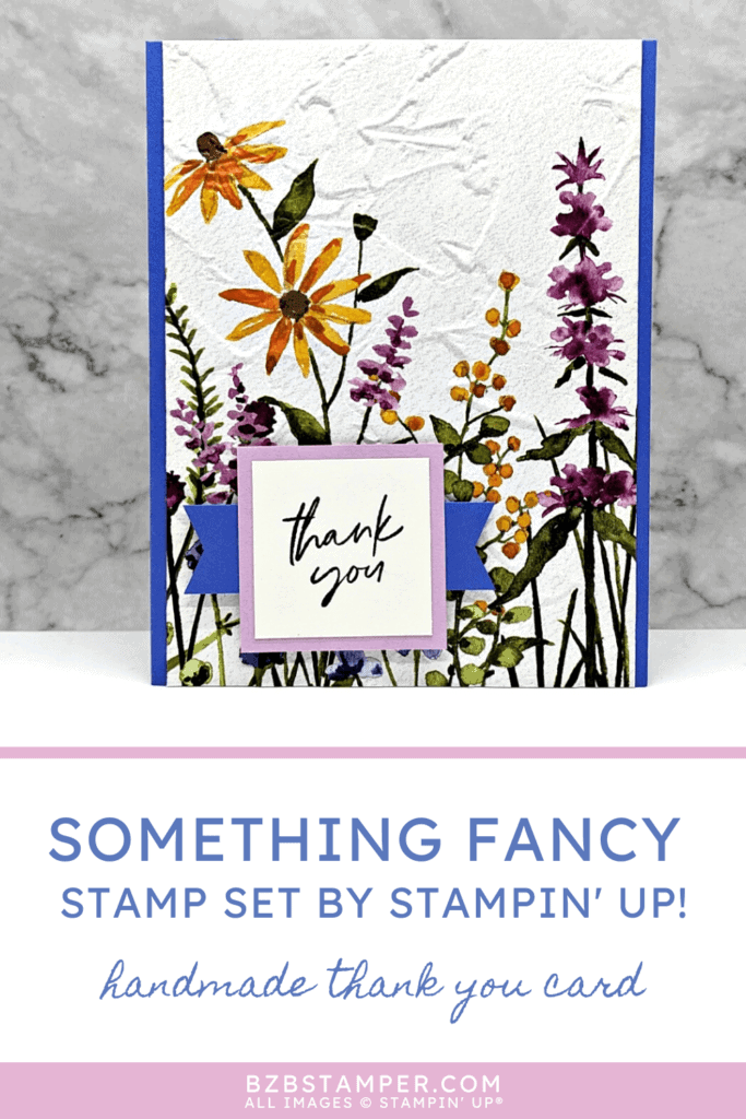 Dainty Flowers Pretty Paper by Stampin' Up! 1 Card featuring the Dainty Flowers Pretty Paper by Stampin' Up! which is a floral pattern and has a thank you sentiment label on the front of the card.