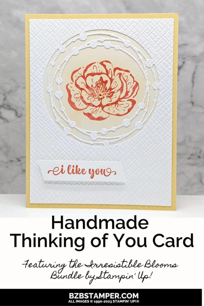 Irresistible Blooms Bundle from Stampin' Up! 1 Irresistible Blooms Bundle from Stampin' Up! featuring a coral flower with yellow background and die-cut dies for effect.