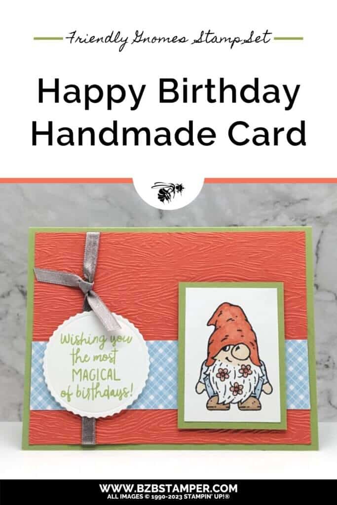 Friendly Gnomes Happy Birthday Card 1 Friendly Gnomes Stamp Set by Stampin' Up! was used to create this magical Happy Birthday Card in rust, blue and green