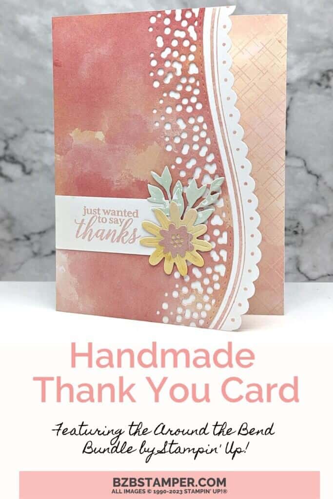 Around the Bend Bundle by Stampin' Up! 1 Around the Bend Bundle by Stampin' Up! featuring a pink thank you card with a yellow flower