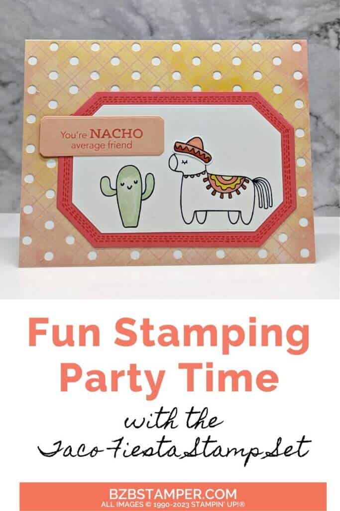 Stampin' Up! Taco Fiesta: It's Stamping Party Time! 1 Stampin' Up! Taco Fiesta Sta,[ Set handmade card featuring a cactus and donkey in coral colors