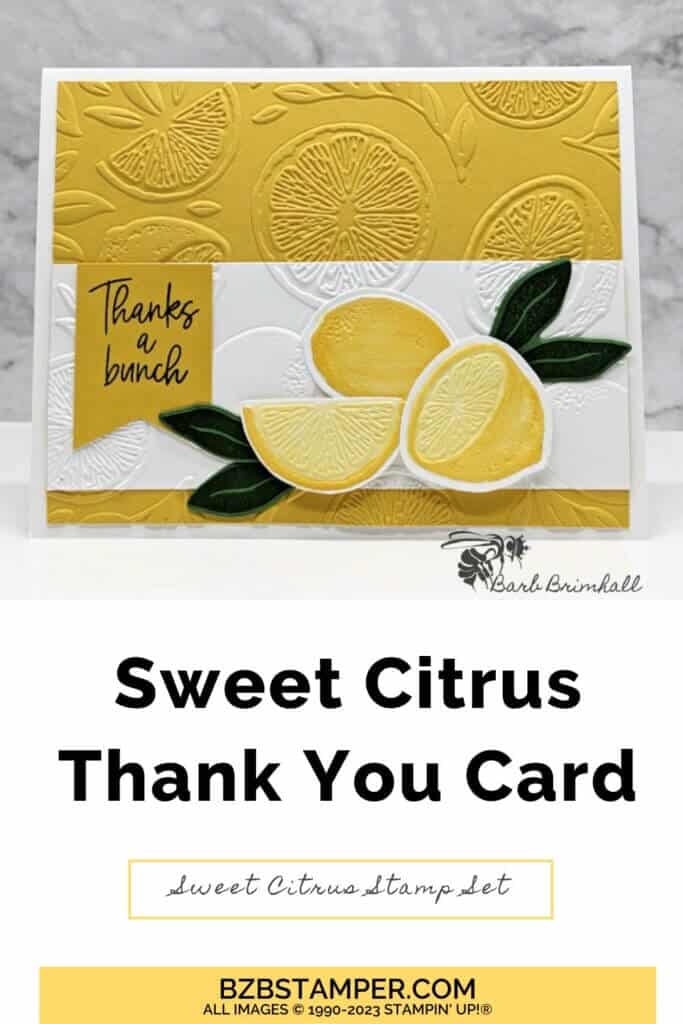 Sweet Citrus Thank You Card 1 Sweet Citrus Thank You Card in yellow, white and green with an embossed background.