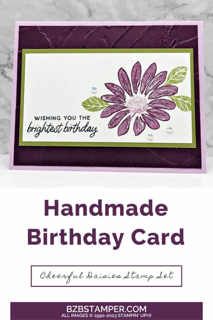 Floral Birthday Card using the Cheerful Daisies Stamp Set 1 Handmade Birthday Card using the Cheerful Daisies Stamp Set in purples and greens.