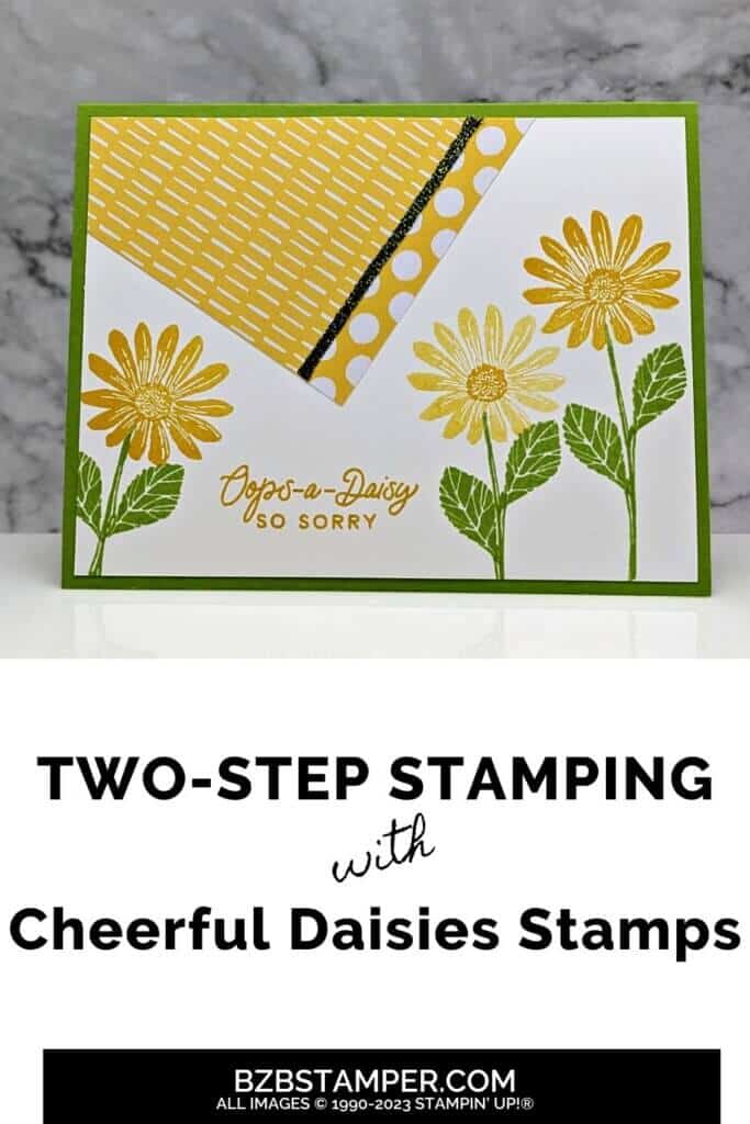 Two-Step Stamping with the Cheerful Daisies Stamp Set 1 Two-Step Stamping with the Cheerful Daisies Stamp Set using pretty paper in yellow and cardstock in green.