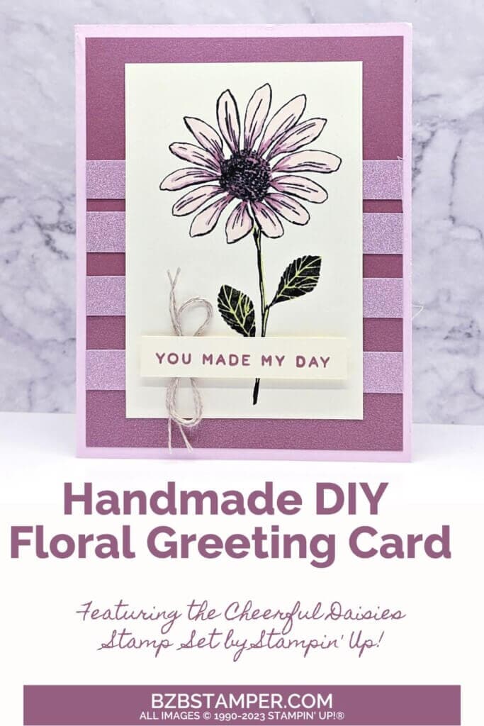 Elegant Daisies Handmade Card 2 Elegant Daisies Handmade Card in shades of purple with a "you made my day" sentiment.