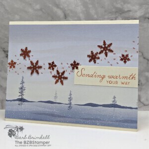 One Horse Open Sleigh Designer Paper 17 One Horse Open Sleigh Designer Series Paper with copper snowflakes and a sending warmth sentiment.