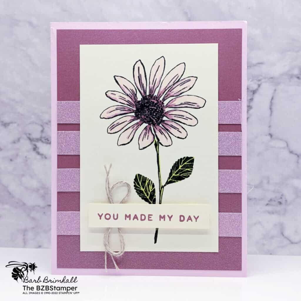 Elegant Daisies Handmade Card 1 Elegant Daisies Handmade Card in purples and greens