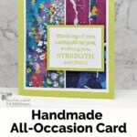 Bold Bouquet Thinking of You Handmade Card featuring pretty paper and thinking of you sentiment in green.