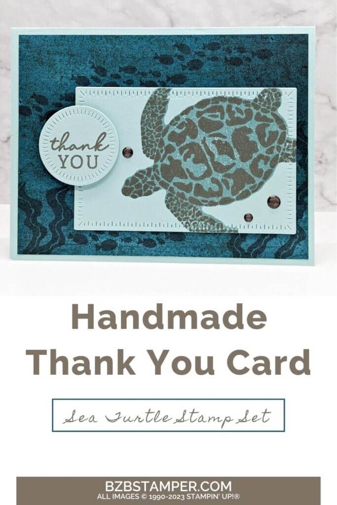Reversible Stamps by Stampin' Up! 6 Reversible Stamps by Stampin' Up! Thank you card featuring a large turtle in blues and browns.