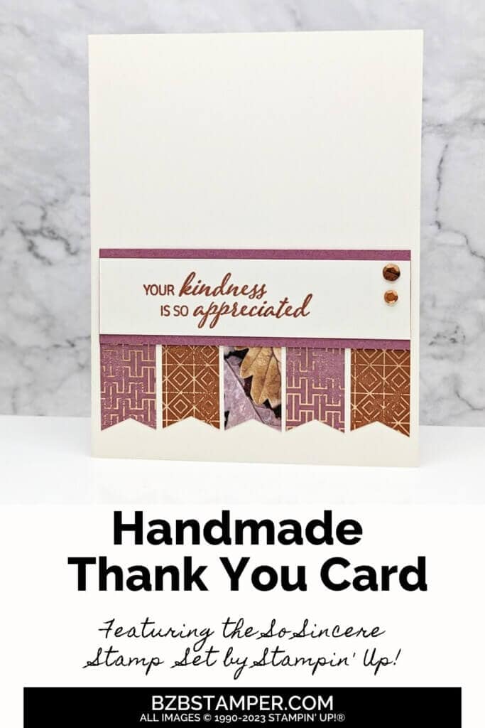All About Autumn Specialty Paper 6 All About Autumn Specialty Paper in various shades of copper, bronze and mauve. Sentiment is "your kindness is so appreciated."