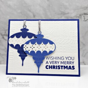 Good Tidings with the Joy To You Stamp Set 19 Good Tidings with the Joy To You Stamp Set by Stampin' Up! featuring 2 ornaments in different shades of blue with a Wishing You A Very Merry Christmas sentiment in blue.