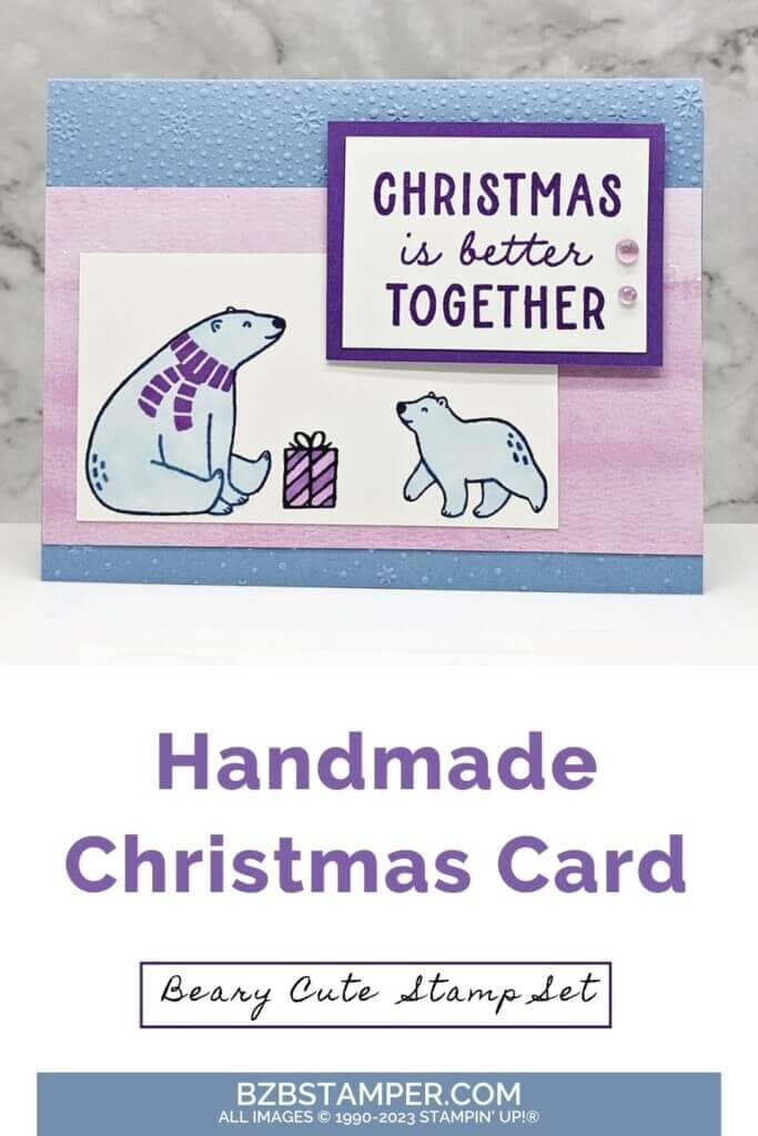 Beary Cute Christmas Card 6 Beary Cute Christmas Card featuring a Christmas is better together in blues and purples. Has 2 polar bears and a present.