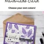 Handmade Card using Planted Paradise Stamp Set in purple with You're Simply Marvelous sentiment and black gingham ribbon.