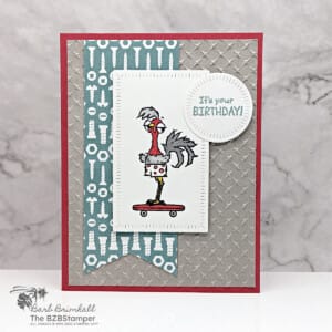 Handmade Birthday Cards for Men 21 Handmade Birthday Card for Men featuring a rooster on a skateboard with pretty paper featuring screws.